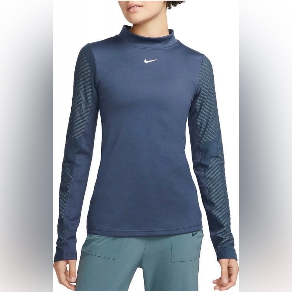 Nike Womens Pro Therma Fit Long Sleeve Shirt Blue Size XS Xsmall